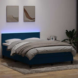 Dark Blue 160x220cm Velvet Bed Slatted Base and Mattress