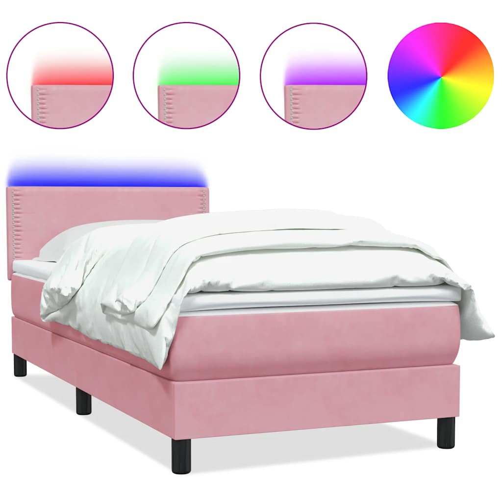 Sommier à lattes de lit avec matelas rose 80x210 cm velours