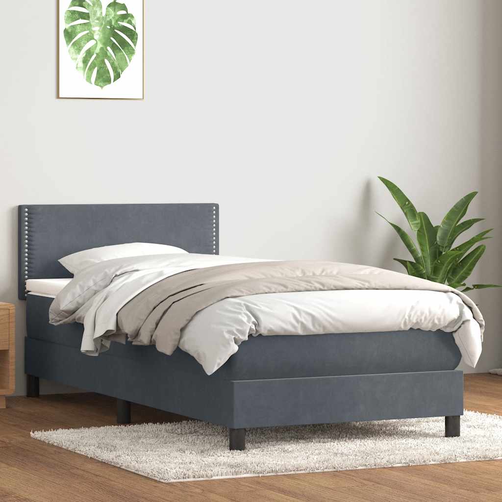 Sommier à lattes de lit et matelas gris foncé 90x210 cm velours