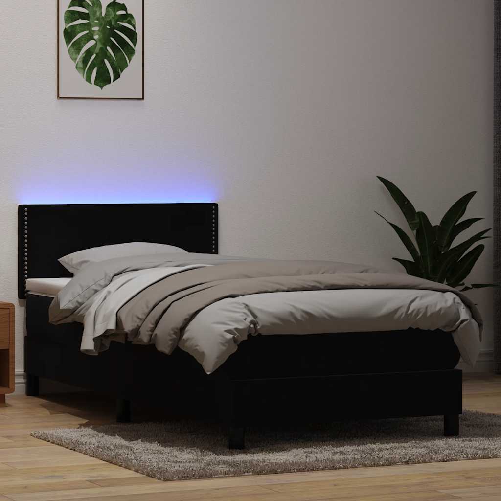 Sommier à lattes de lit avec matelas noir 90x210 cm velours