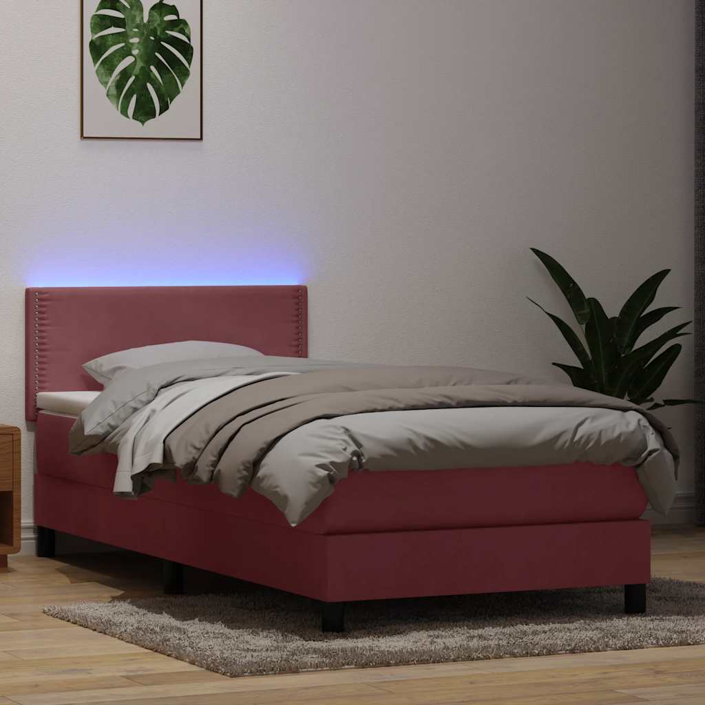 Sommier à lattes de lit avec matelas rose 100x210 cm velours