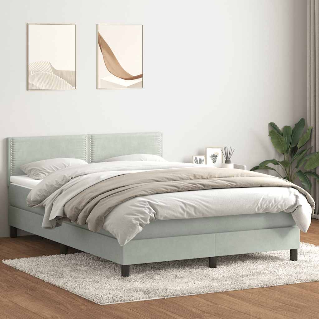 Sommier à lattes de lit et matelas gris clair 140x210cm velours