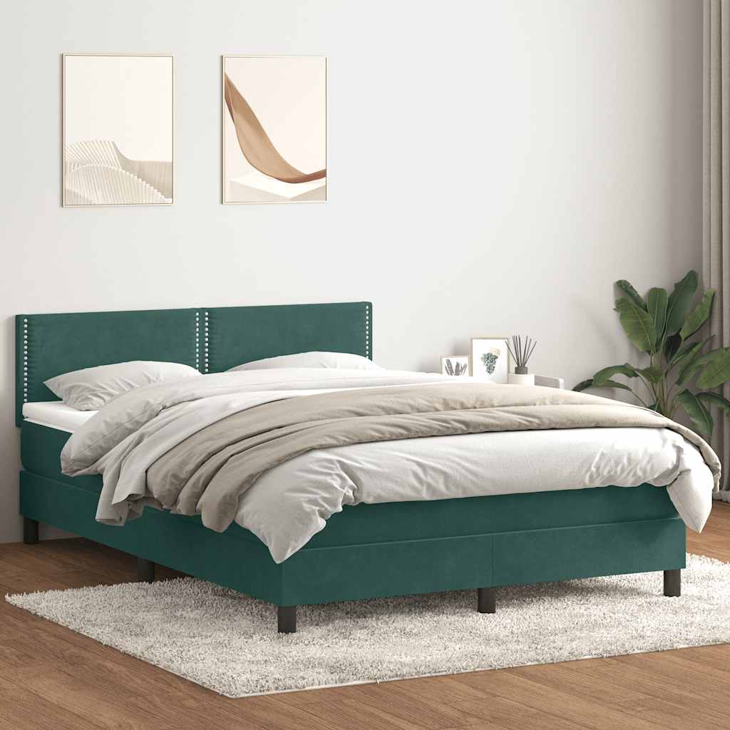 Dark green slatted bed base and mattress 140x210cm velvet