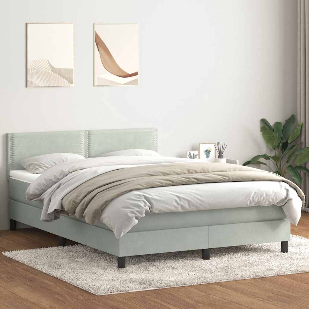 Sommier à lattes de lit et matelas gris clair 160x210cm velours