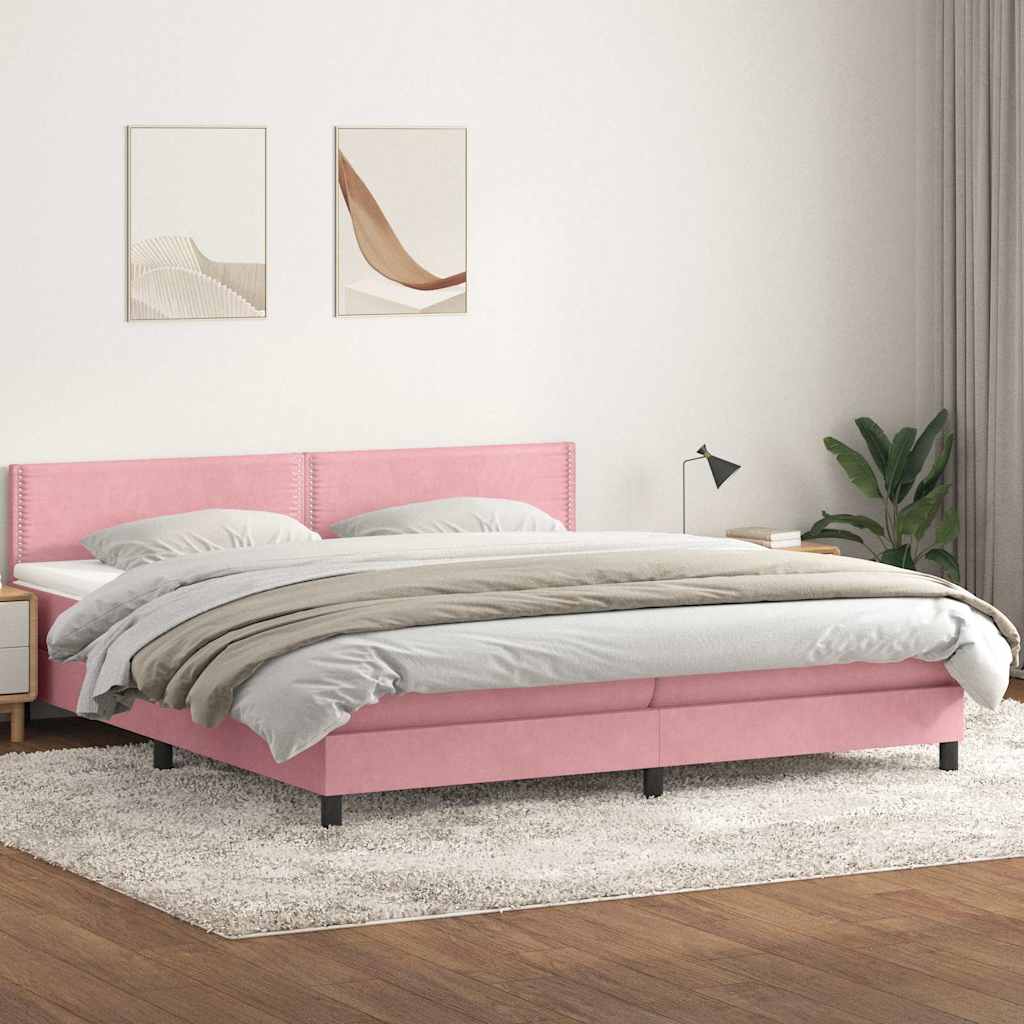 Sommier à lattes de lit avec matelas rose 180x210 cm velours