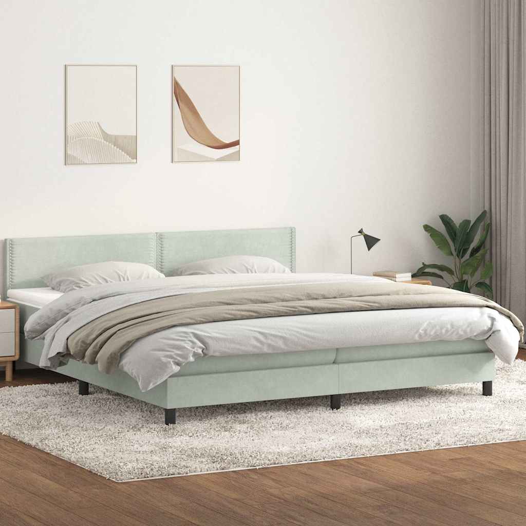 Sommier à lattes de lit et matelas gris clair 200x210cm velours