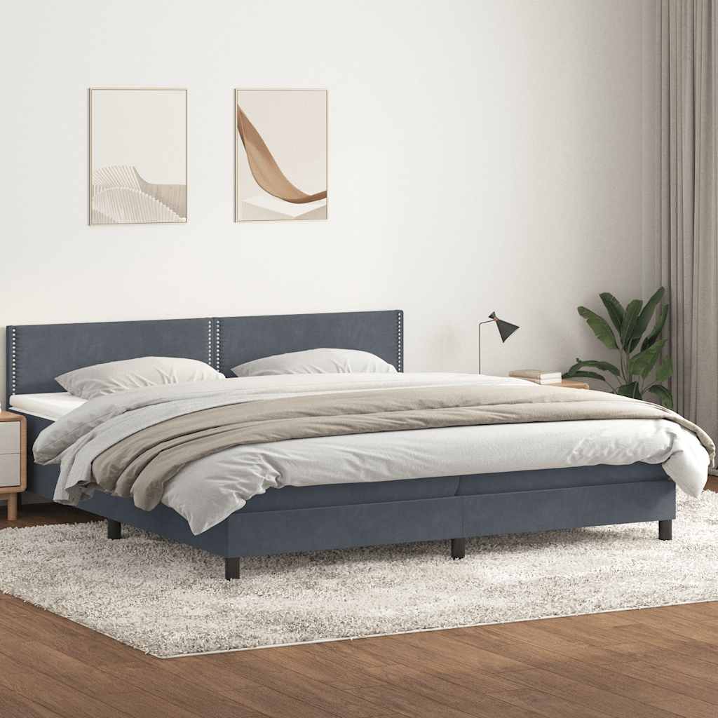 Dark grey slatted bed base and mattress 200x210cm velvet