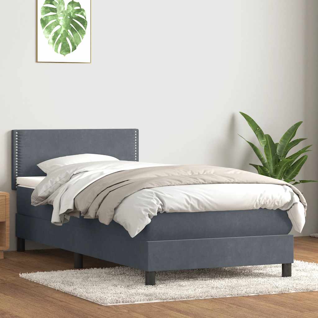 Dark grey slatted bed base and mattress 80x220 cm velvet