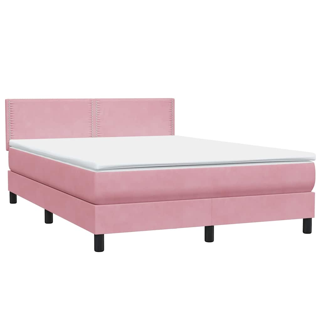 Sommier à lattes de lit avec matelas rose 140x220 cm velours