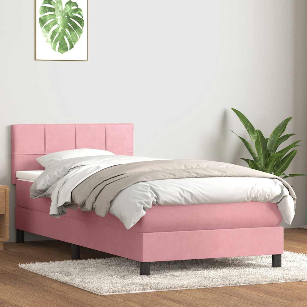 Slatted bed base with pink mattress 80x210 cm velvet