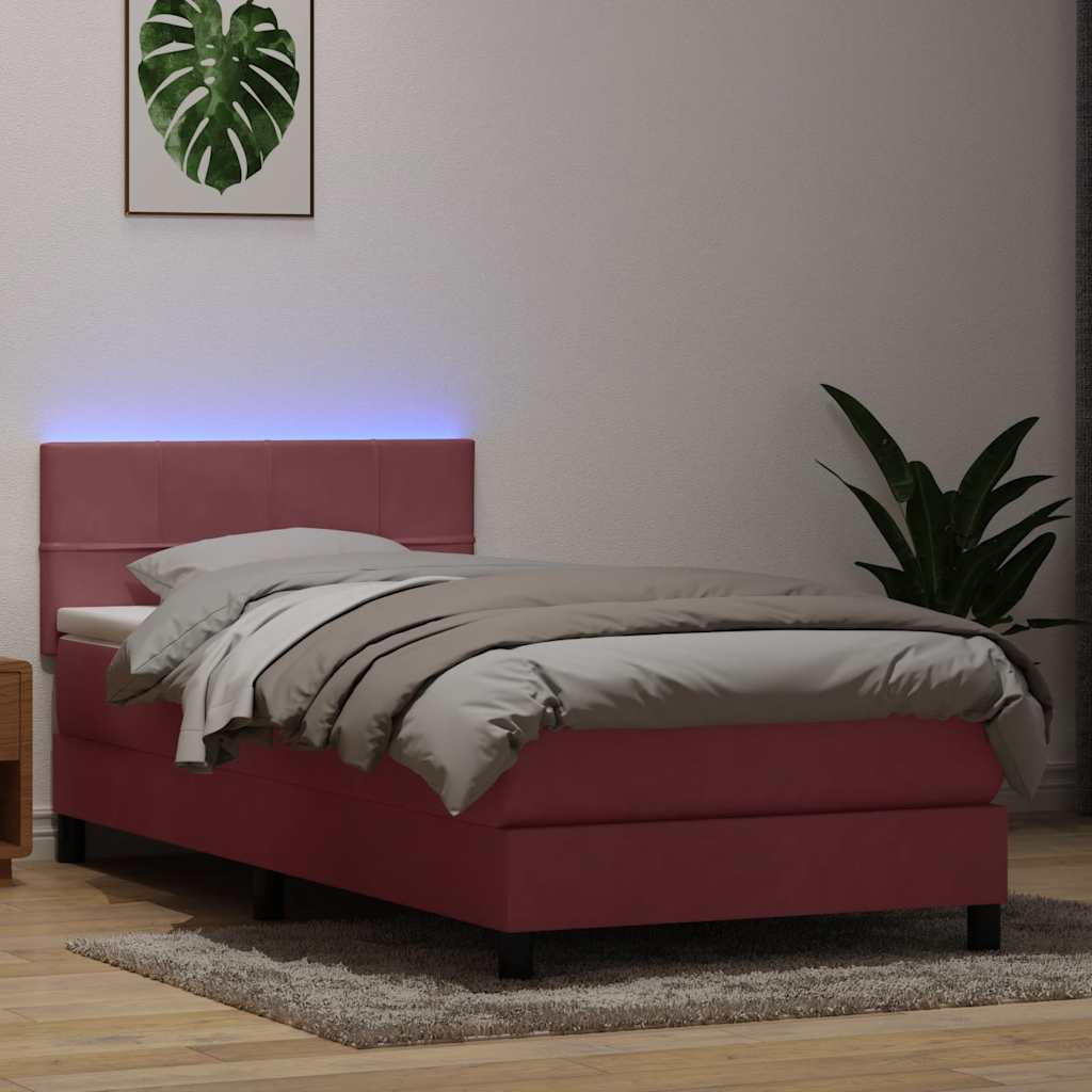 Slatted bed base with pink mattress 80x210 cm velvet