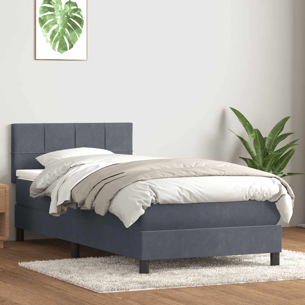 Sommier à lattes de lit et matelas gris foncé 90x210 cm velours