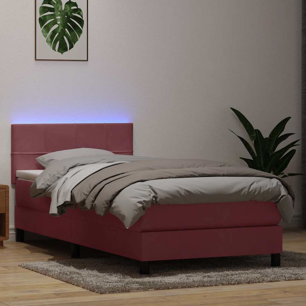 Sommier à lattes de lit avec matelas rose 90x210 cm velours