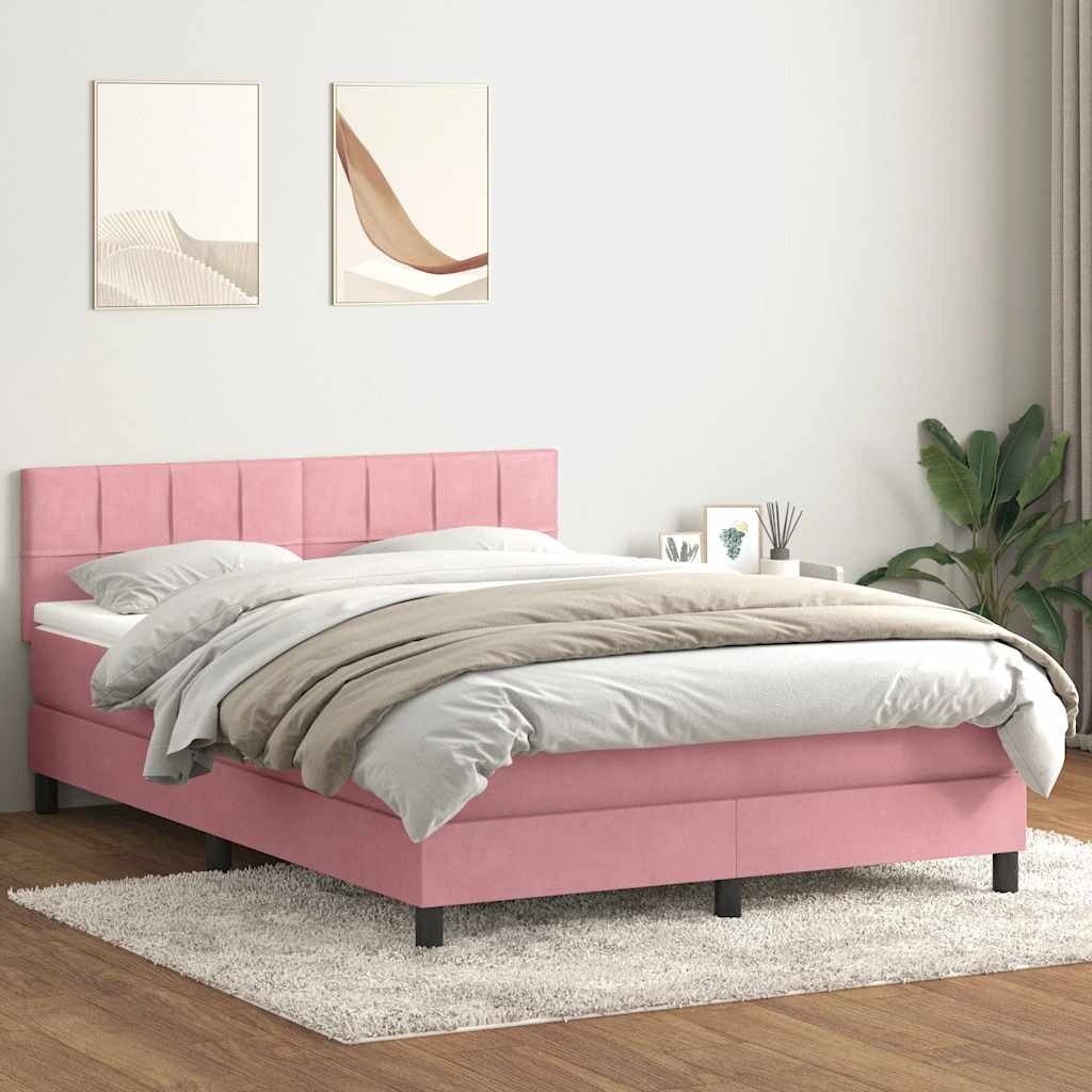 Sommier à lattes de lit avec matelas rose 140x210 cm velours