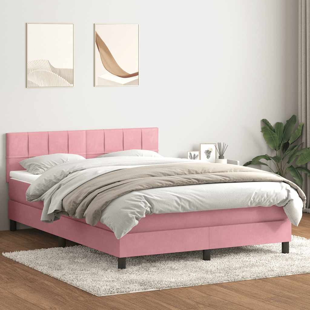 Sommier à lattes de lit avec matelas rose 160x210 cm velours