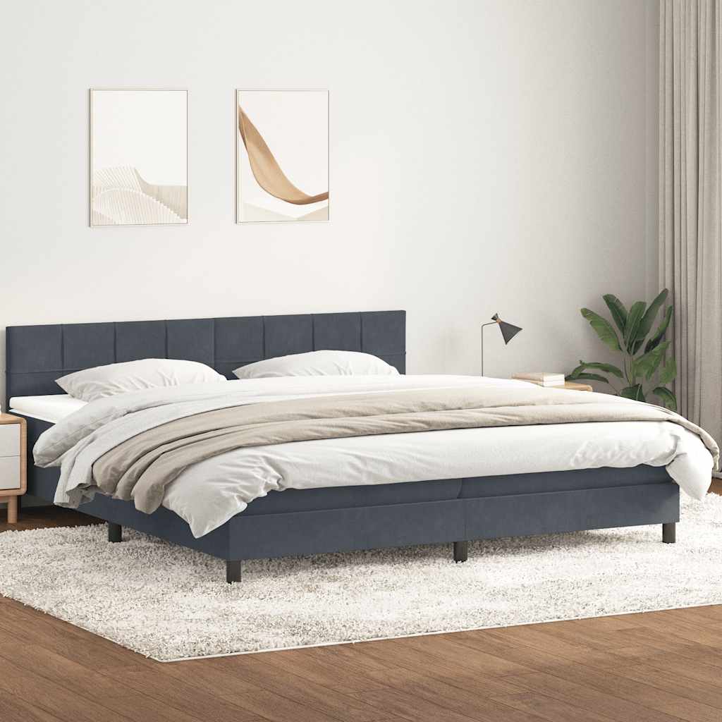 Dark grey slatted bed base and mattress 180x210cm velvet