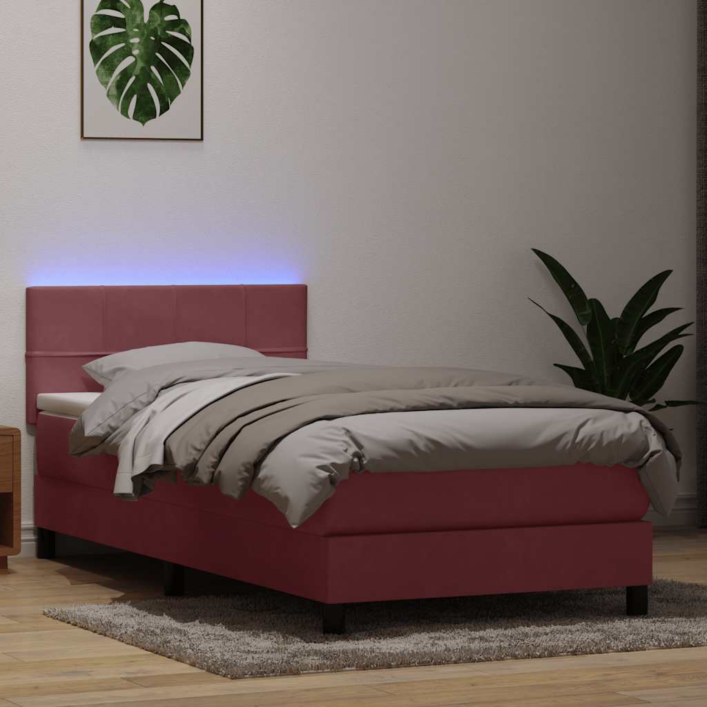 Sommier à lattes de lit avec matelas rose 100x220 cm velours