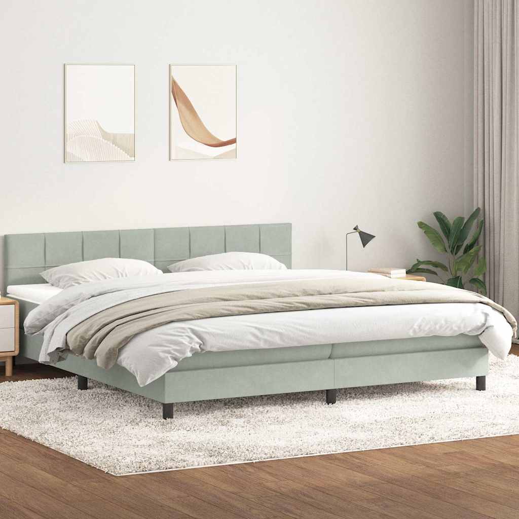 Sommier à lattes de lit et matelas gris clair 180x220cm velours