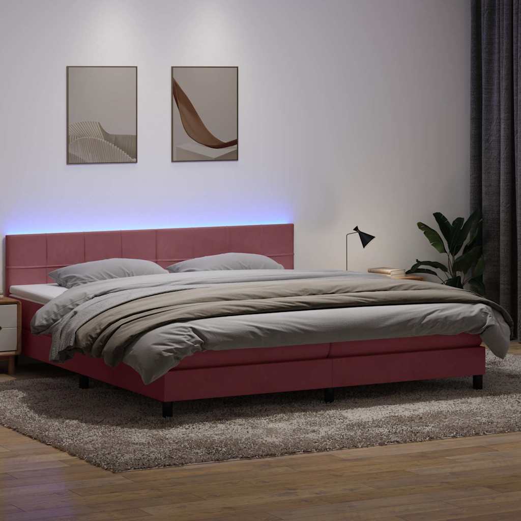 Sommier à lattes de lit avec matelas rose 180x220 cm velours