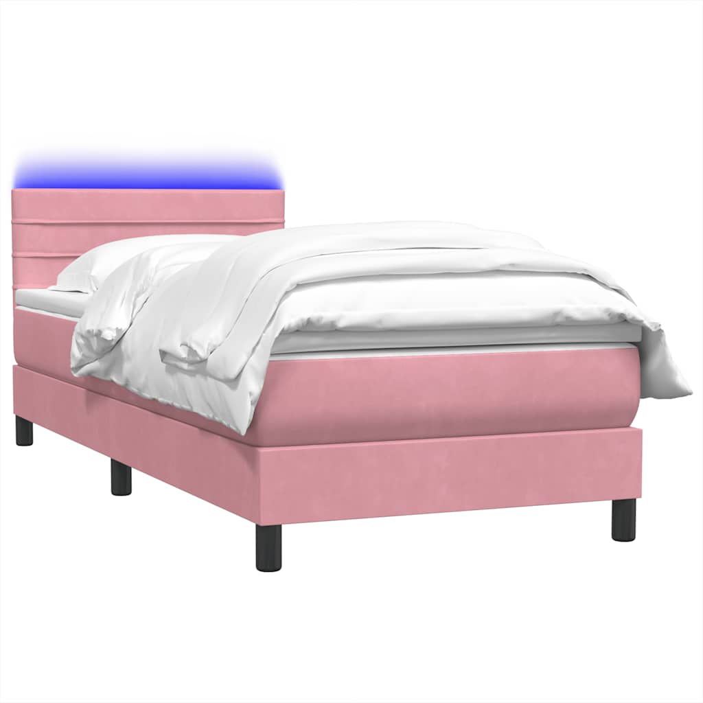 Sommier à lattes de lit avec matelas rose 90x210 cm velours