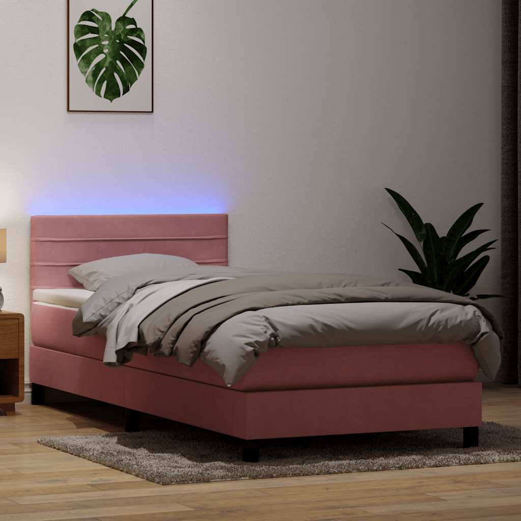 Sommier à lattes de lit avec matelas rose 100x210 cm velours