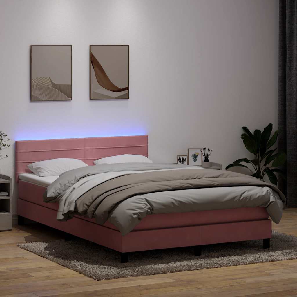 Slatted bed base with pink mattress 160x210 cm velvet