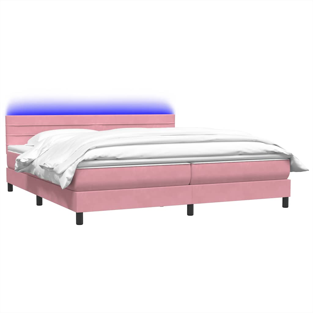 Sommier à lattes de lit avec matelas rose 180x210 cm velours