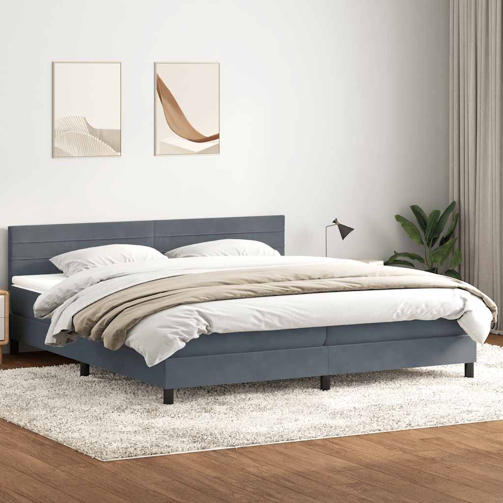 Sommier à lattes de lit et matelas gris foncé 180x220cm velours