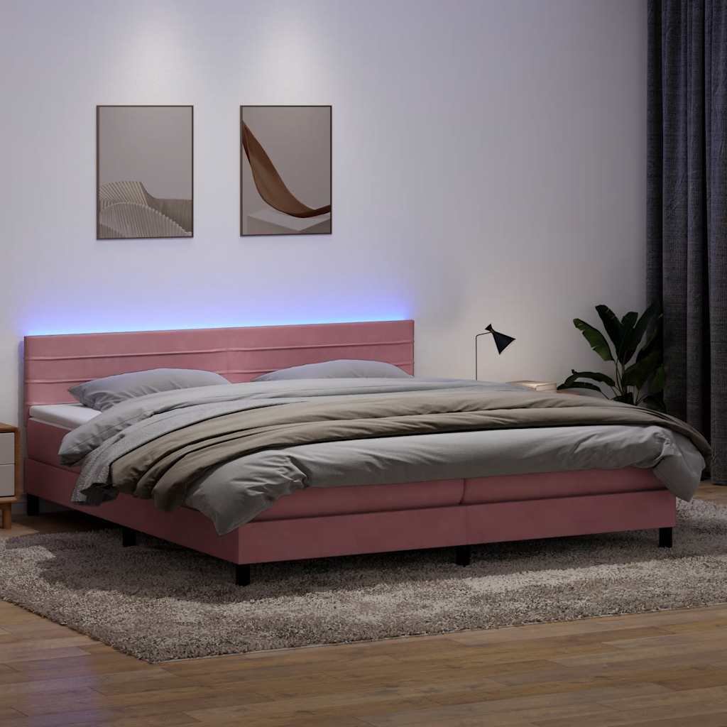 Sommier à lattes de lit avec matelas rose 180x220 cm velours