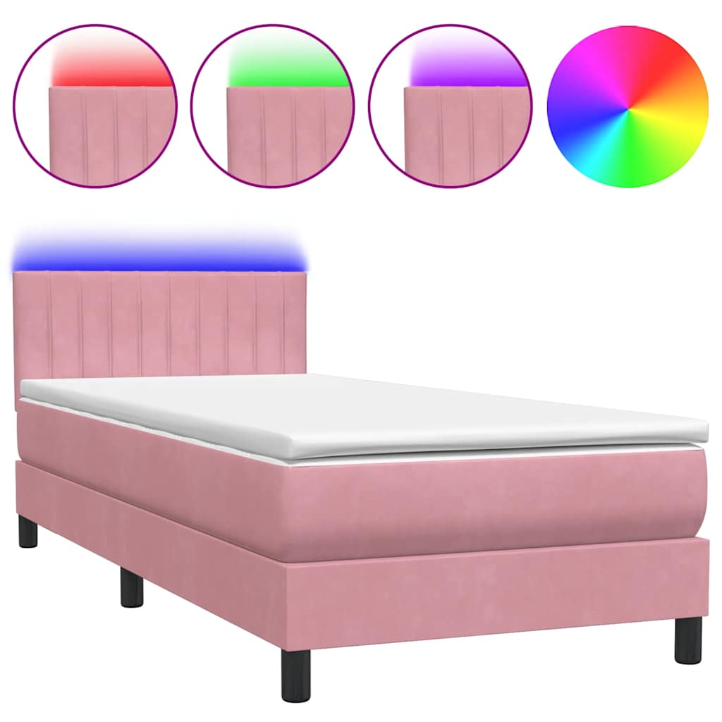 Sommier à lattes de lit avec matelas rose 80x210 cm velours