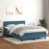 Dark blue slatted bed base and mattress 140x210cm velvet