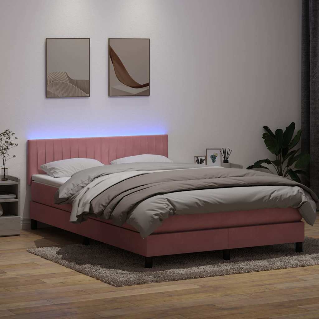 Sommier à lattes de lit avec matelas rose 160x210 cm velours