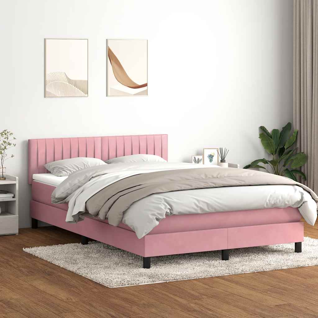 Sommier à lattes de lit avec matelas rose 160x210 cm velours