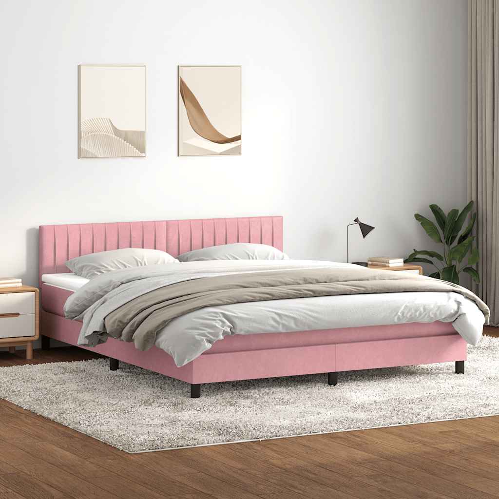 Sommier à lattes de lit avec matelas rose 180x210 cm velours