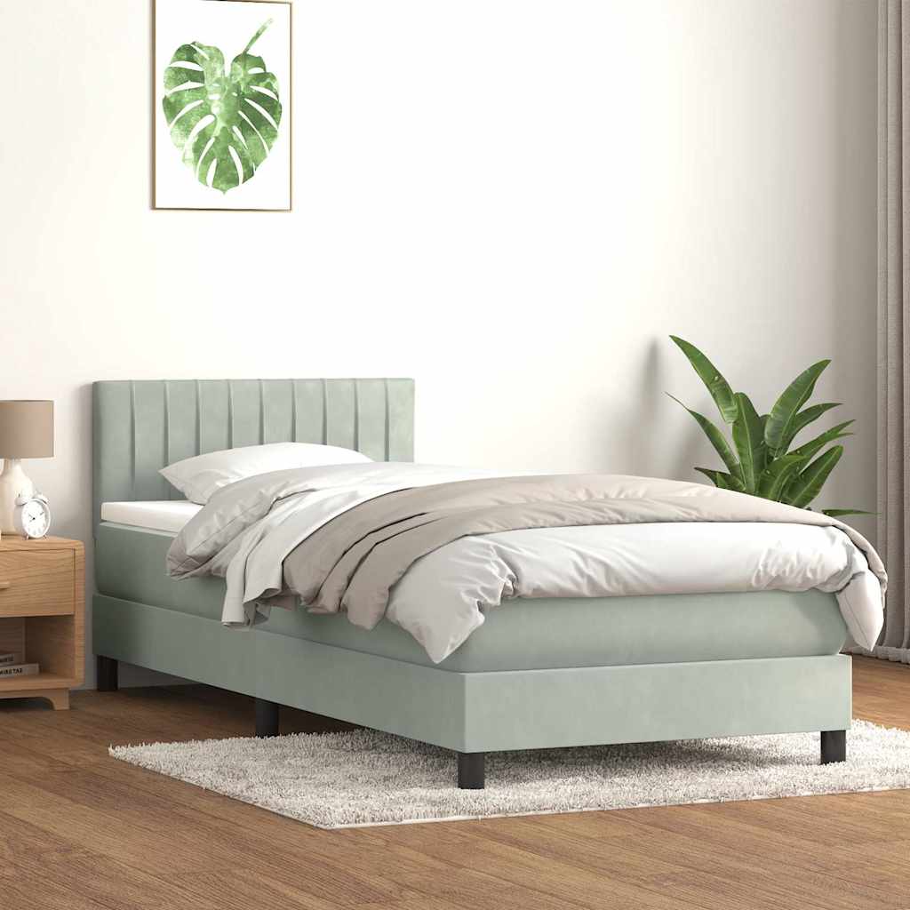 Sommier à lattes de lit et matelas gris clair 90x220 cm velours