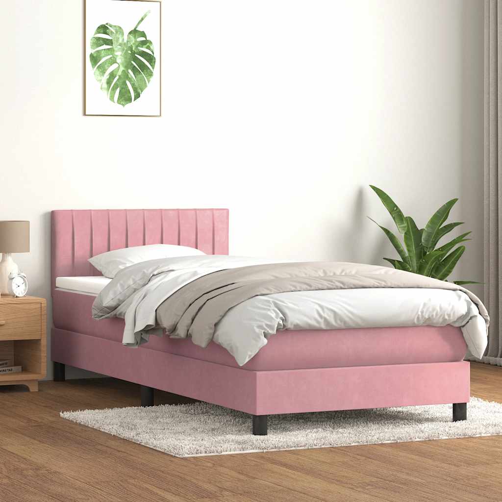 Sommier à lattes de lit avec matelas rose 90x220 cm velours