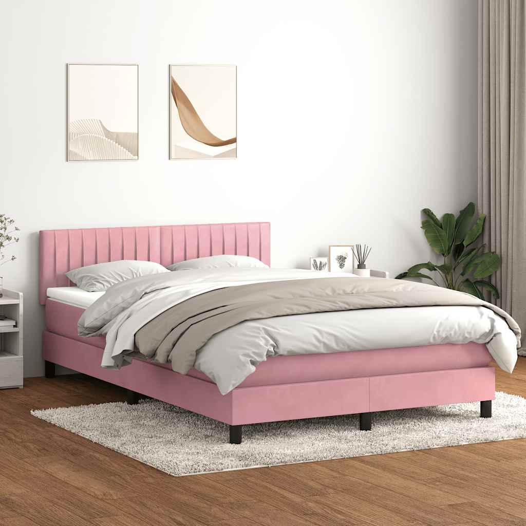 Sommier à lattes de lit avec matelas rose 140x220 cm velours