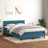 Dark Blue 160x220cm Velvet Bed Slatted Base and Mattress