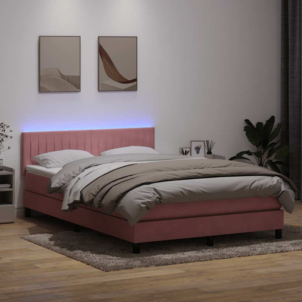 Sommier à lattes de lit avec matelas rose 160x220 cm velours