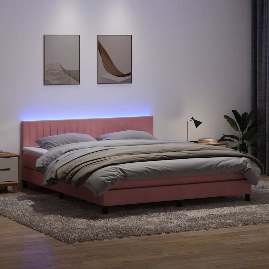 Sommier à lattes de lit avec matelas rose 180x220 cm velours