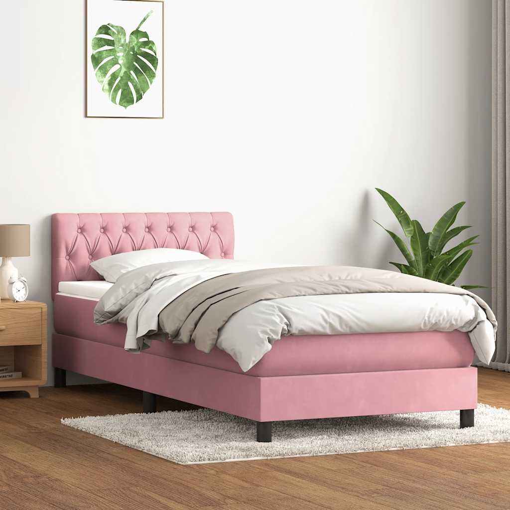 Slatted bed base with pink mattress 80x220 cm velvet