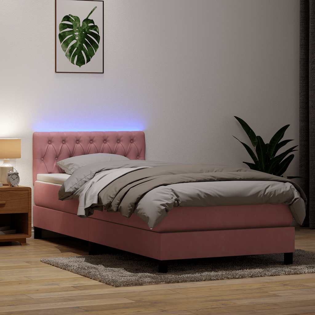 Slatted bed base with pink mattress 80x220 cm velvet