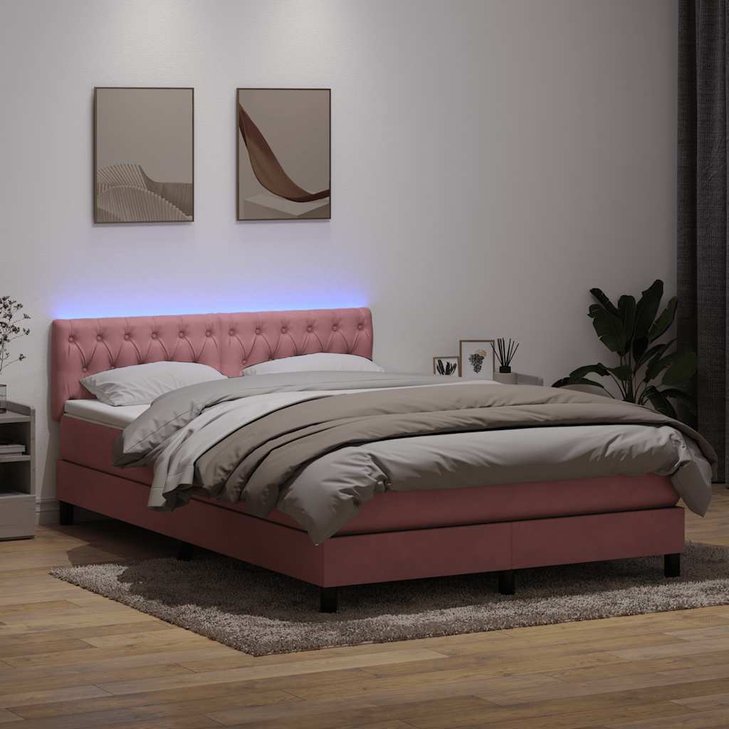 Sommier à lattes de lit avec matelas rose 140x220 cm velours