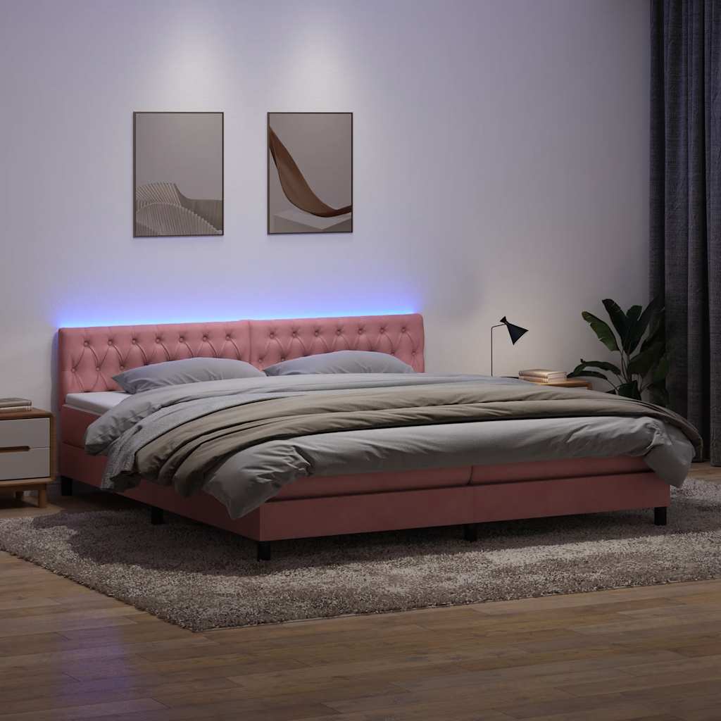 Sommier à lattes de lit avec matelas rose 180x220 cm velours