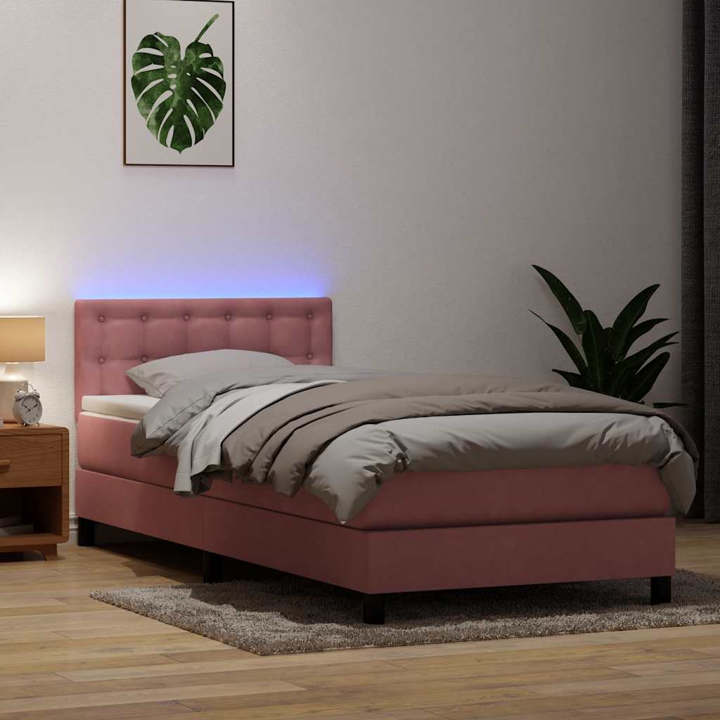 Sommier à lattes de lit avec matelas rose 90x210 cm velours