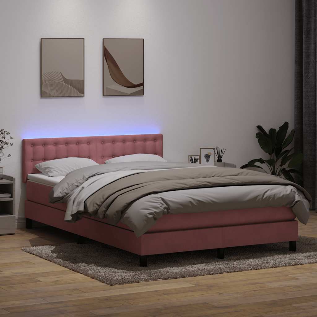 Sommier à lattes de lit avec matelas rose 140x210 cm velours