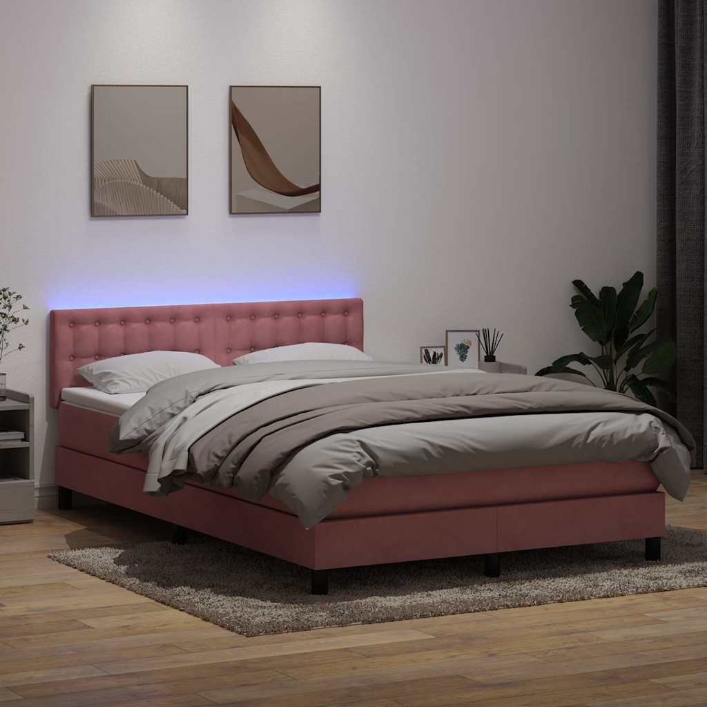 Sommier à lattes de lit avec matelas rose 140x220 cm velours