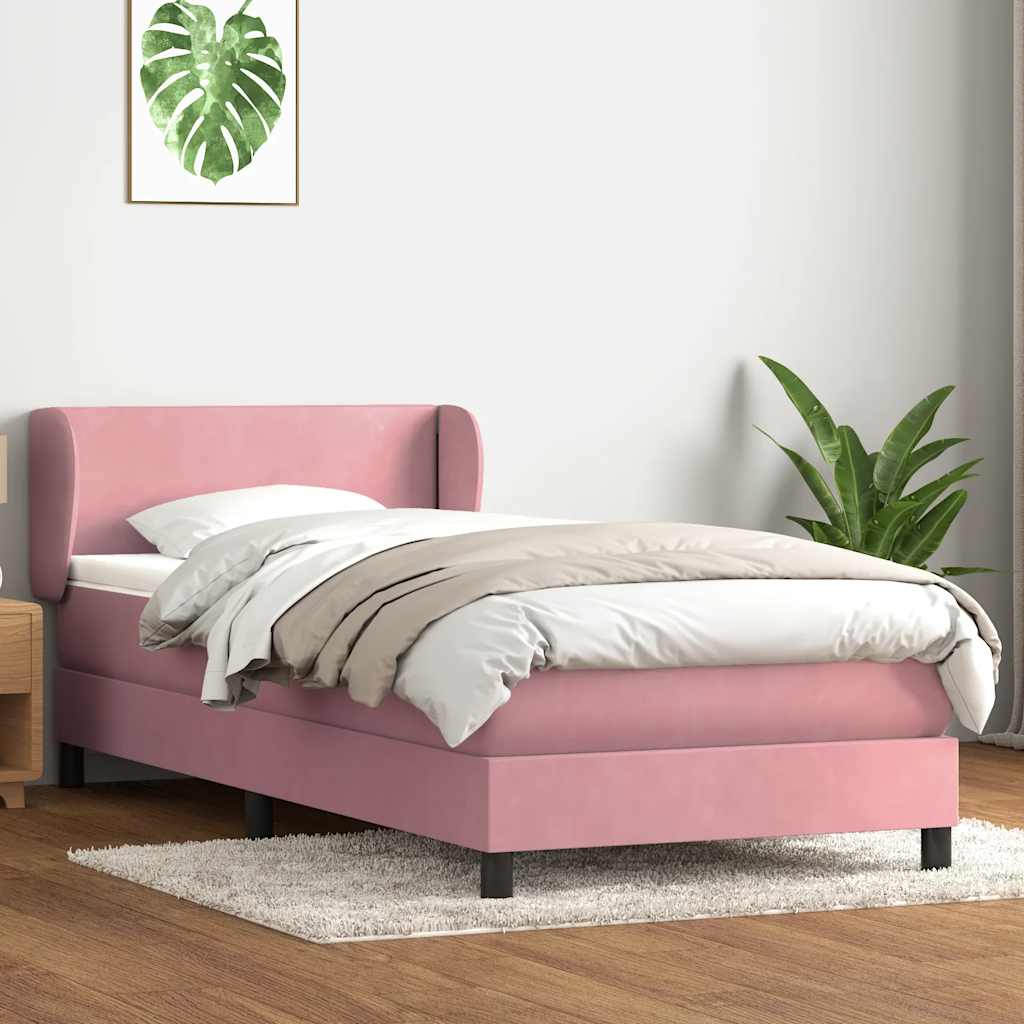 Sommier à lattes de lit avec matelas rose 80x210 cm velours