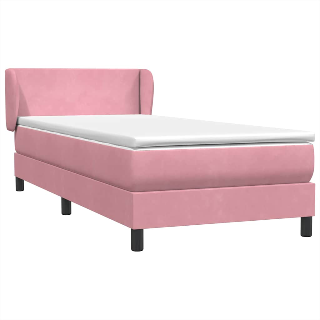 Slatted bed base with pink mattress 90x210 cm velvet