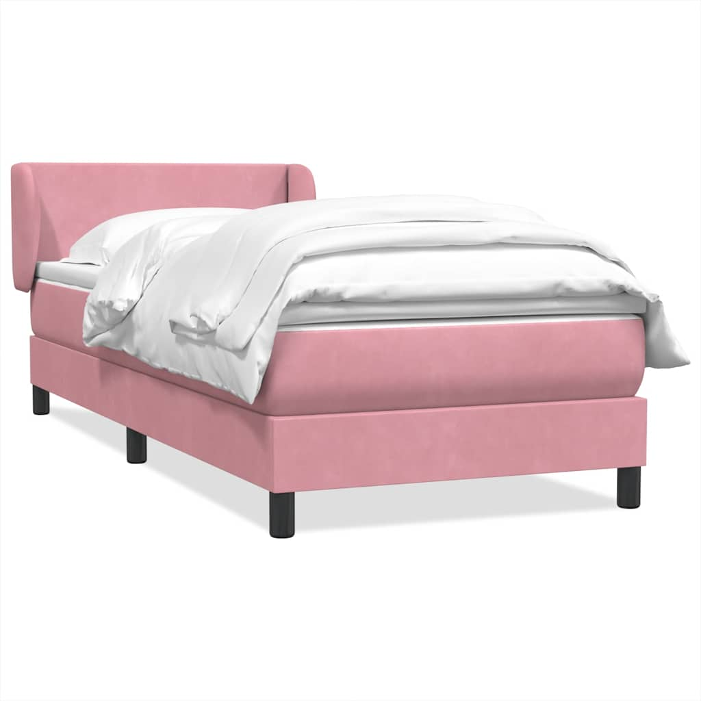 Slatted bed base with pink mattress 90x210 cm velvet